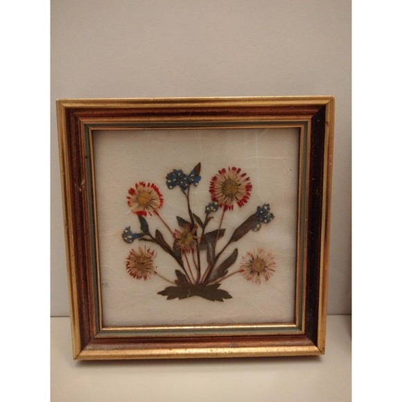 Art Set Of 2 Small Vintage Dried Pressed Flowers Handmade In Australia Gold Frame Poshmark